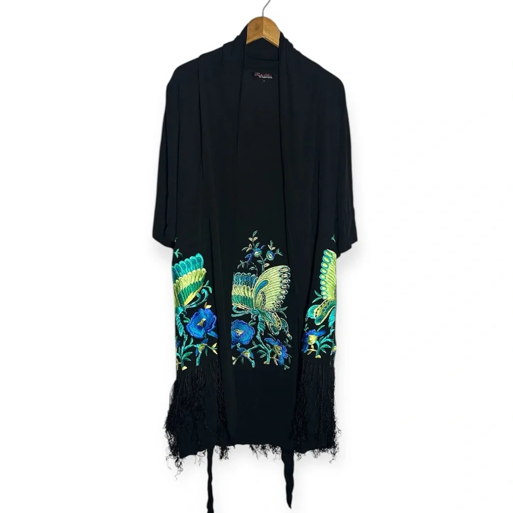 TRASHY DIVAS BUTTERFLY FRINGE KIMONO WITH PSYCHEDELIC BUTTERFLIES DETAIL SIZE L - Picture 5 of 8